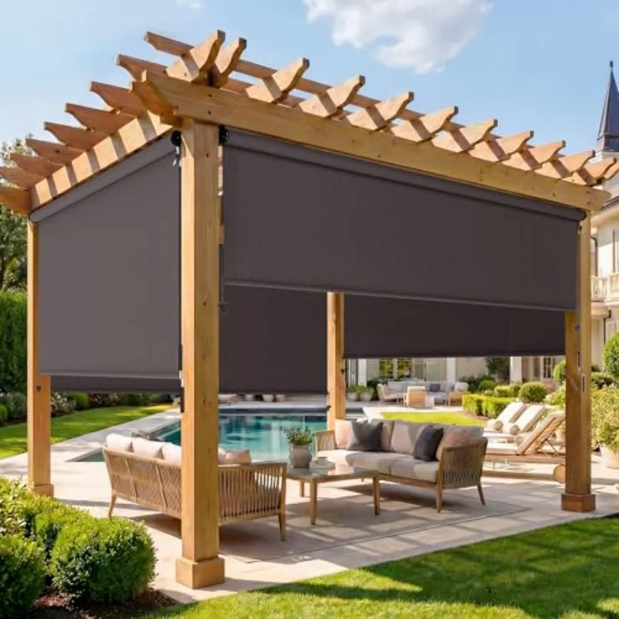 

Уличная рулонная штора из нового материала 420GSM для патио с 95% защитой от УФ-излучения, беспроводные алюминиевые уличные жалюзи с ручкой-кривошипом