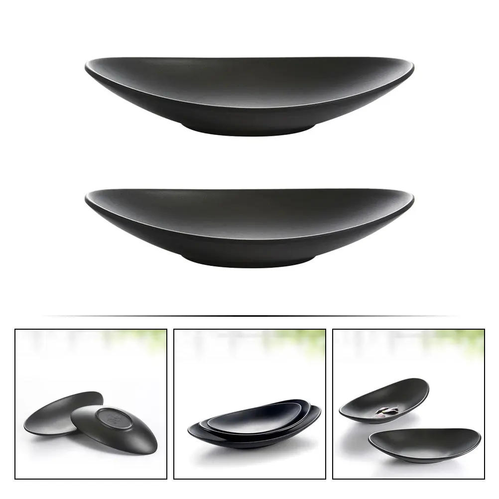 

2pcs Frosted Black Sushi Tray Ingot Shaped Japanese Dessert Plate Food Serving Dish For Home Restaurant Party Snack