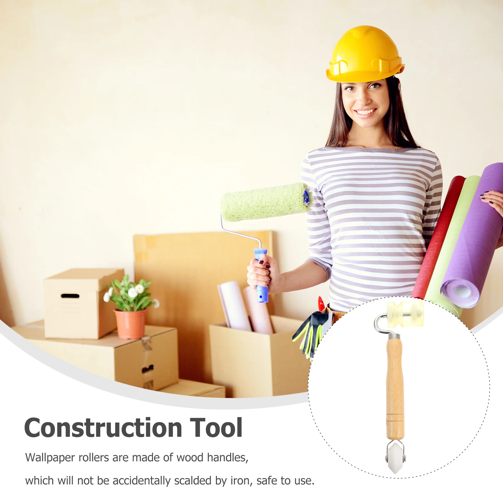 Double Head Wallpaper Construction Tool Seam Roller Wheel Premium Glue Wooden H Flexible Operation Safe Use Multi