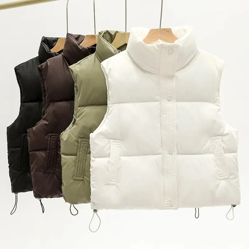 Chaleco de cuello alto para mujer, Parkas cortas de algodón, prendas de vestir, moda coreana, otoño e invierno, 2024