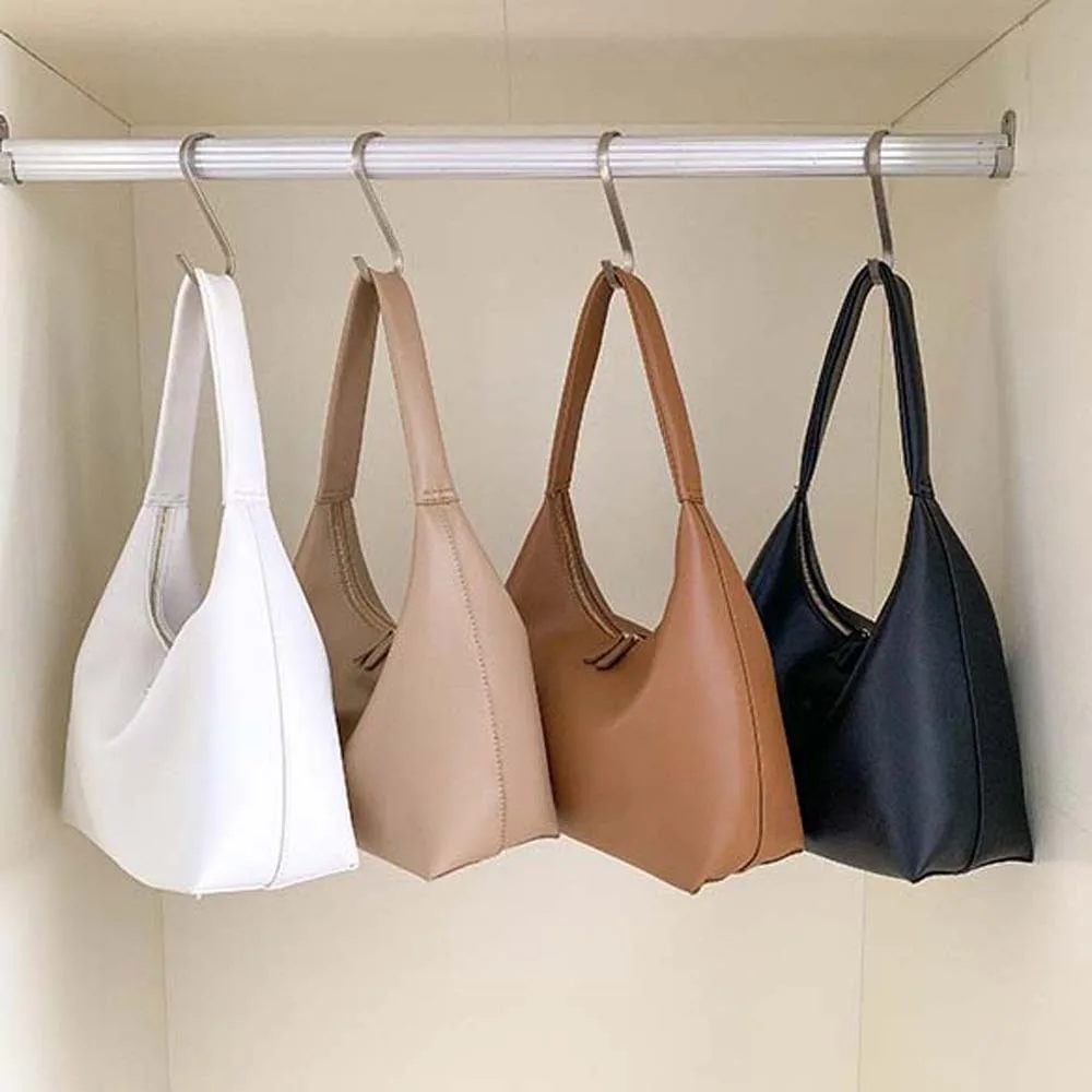 

Shoulder Bag Elegant Soft PU Tote Bag Large Capacity Pockets Underarm Bag Light Brown Polyester Women Hobo Bag Outdoor