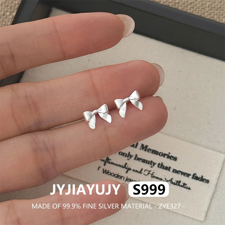 

JYJIAYUJY 100% цельно оригинальные серьги-гвоздики из тонкого серебра S999, элегантные серьги-гвоздики в форме банта, подарок для повседневной носки для женщин, ZYE327
