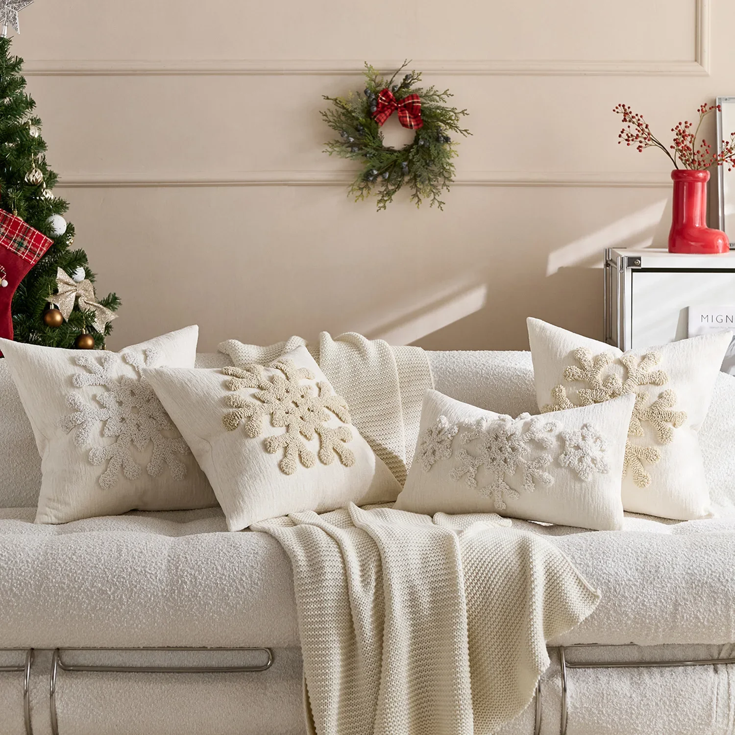 45x45cm Christmas Circle Embroidered Snowflake Pillowcase Boho Embroidery Sofa Throw Pillow Cushion Cover Decoration Home