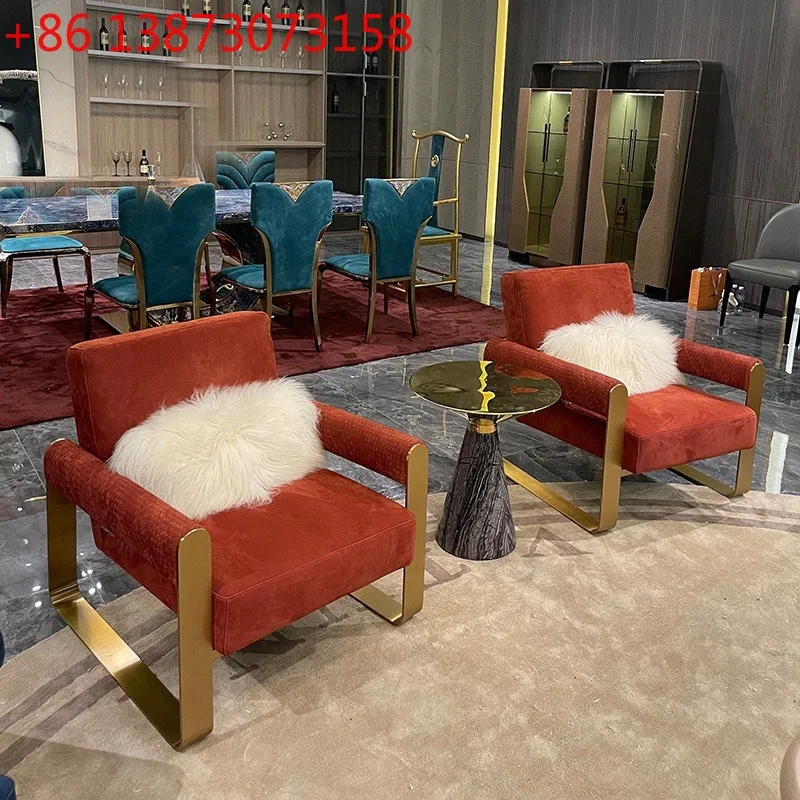 

Italian light luxury extremely simple sofa living room designer lounge chair stainless steel balcony lazy sofa chair