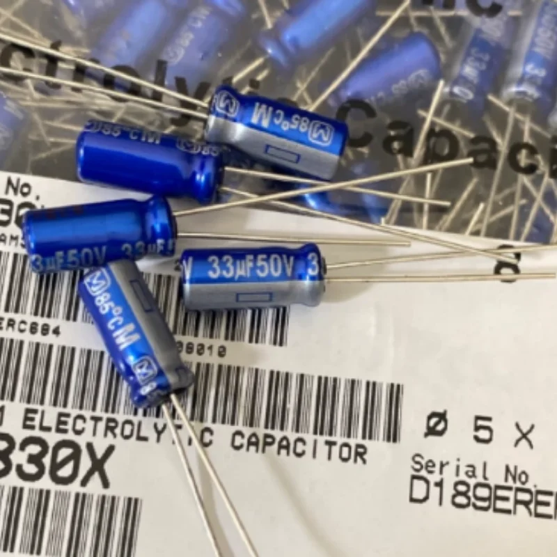 10PCS-100PCS  33UF 50V Fever Sound Capacitor 50V33UF 5 * 11 AM Flash Blue Robe