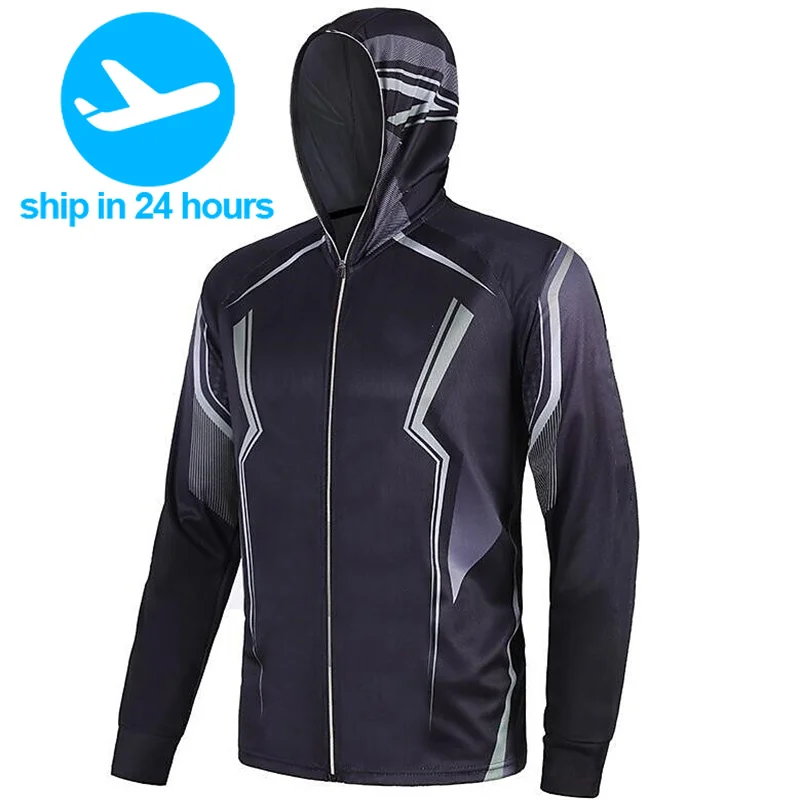 Men Long Sleeve UV Protection With Hoodie Waterproof Fishing Hoodie Sublimation Fishing Wear Digital Printing Shirts