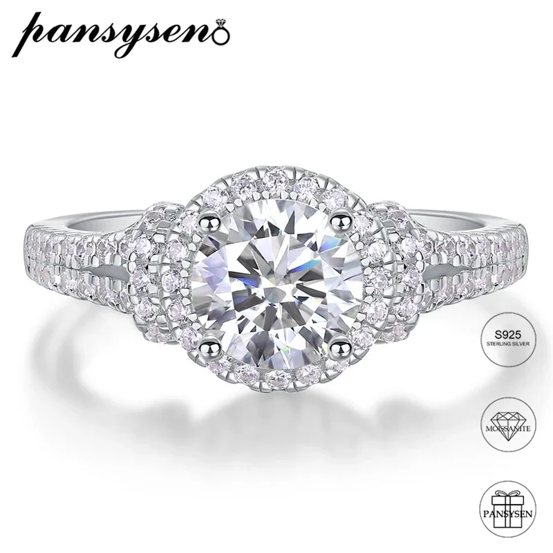 

PANSYSEN 6.5MM 1CT Moissanite Ring for Women 925 Sterling Silver Plated 18K White Gold Engagement Promise Wedding Band Jewelry