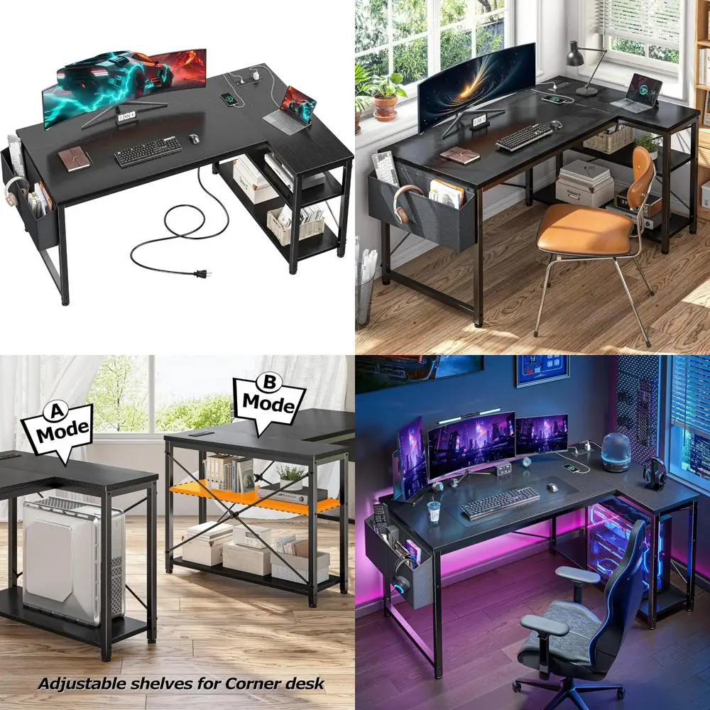 

L-Shaped 40 Inch Desk with Storage, Computer Desk, Power Outlets, Reversible, X-Shaped Legs, Small Office Furniture