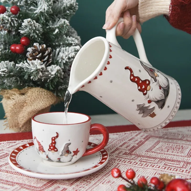 Creative Christmas Ceramic Water Jug Nordic Santa Claus Large Capacity Cold Water Kettle Christmas-themed Embossed Handle Teapot