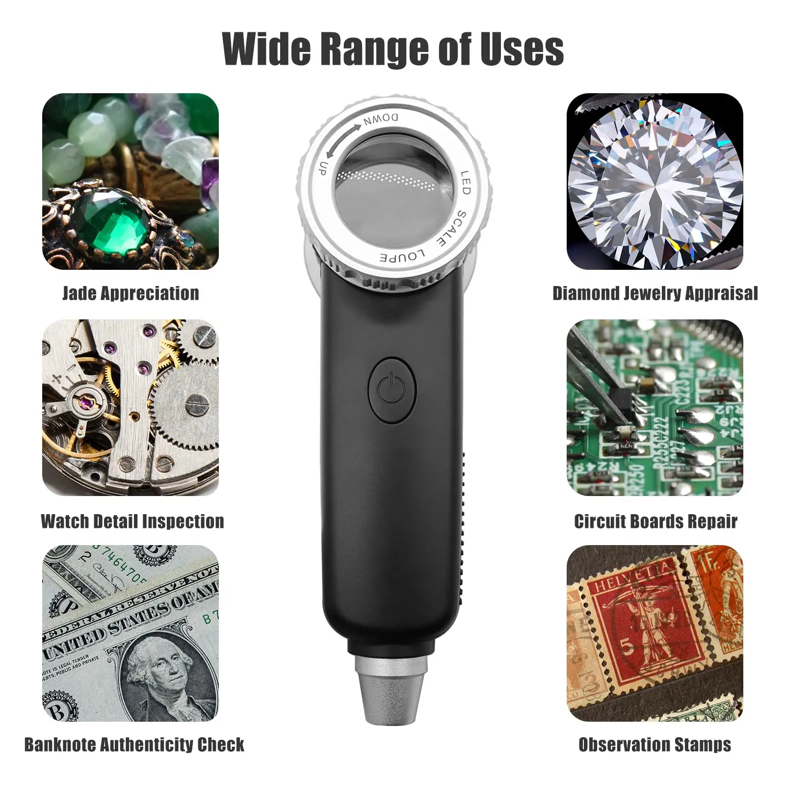 Imagem -06 - Led uv Handheld Iluminado Magnifier com Lâmina Lupas Recarregáveis Jewelers Loupe Gem Jade Jewelry Repair 30x