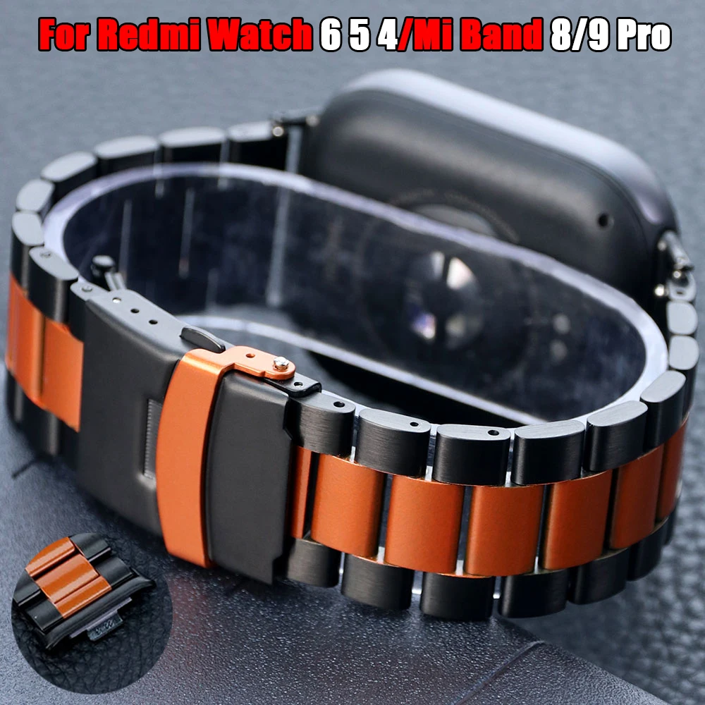 Luxuriöses Edelstahlarmband für Redmi Watch 6 5 4, keine Lücken, Business-Metallband-Armband für Xiaomi Mi Band 9 Pro 8 Pro