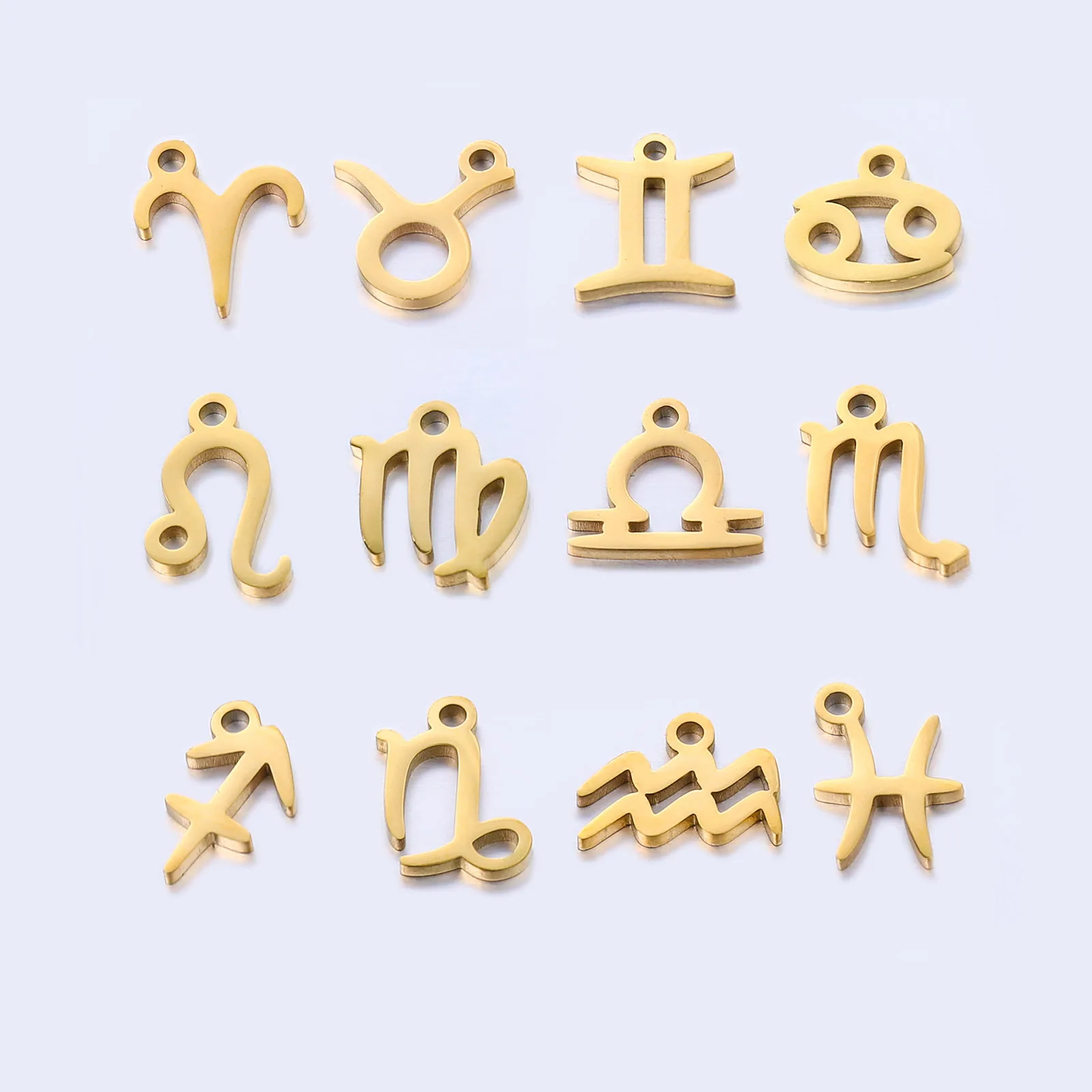 5pcs Gold Color Stainless Steel Constellation Charms Polished Metal Sign Of Zodiac Pendant Diy Making Necklace Earrings Jewelry