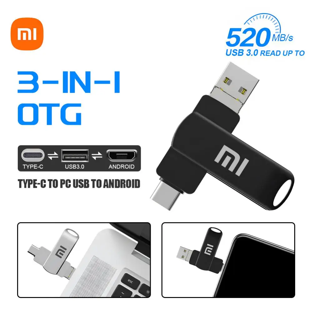 Xiaomi Mijia 2TB Type-c 3 In 1 High Speed Pen Drive USB 3.0 Flash Drive Mobile Storage Waterproof USB Stick 1TB For Laptop PC