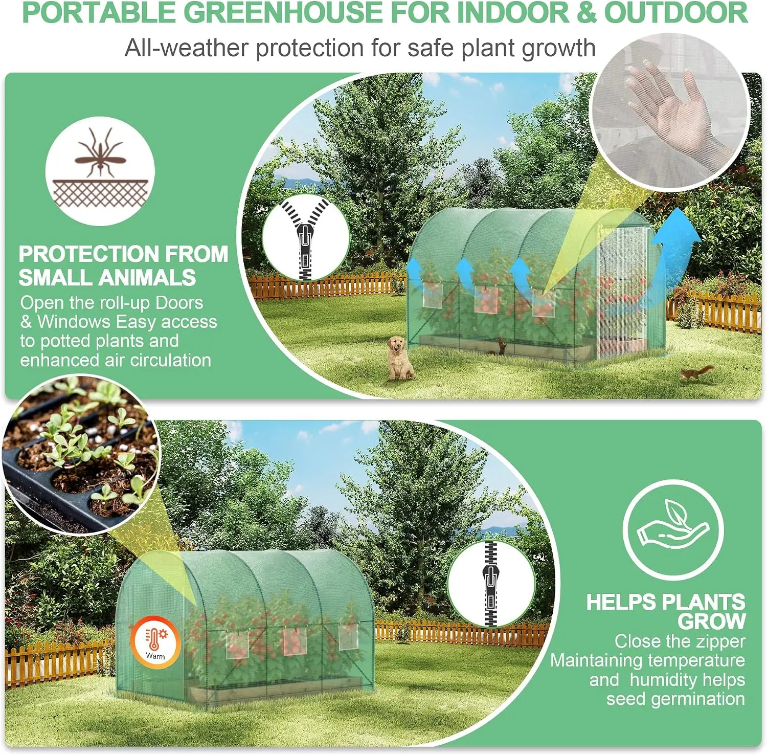 10x7x7 FT Walk-in Greenhouse for Outdoors for Winter Plant Protection,6-Ventilated Screen Window Portable Greenhouse W/ 2-Zipper