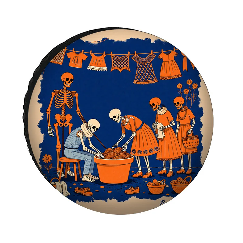 Fit Waterproof & Dustproof Mexican-California Style Day Of The Dead (Día De Los Muertos) Skeleton Tire Cover - For Halloween & Y