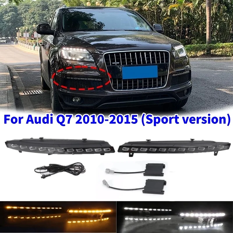 1Pair 11LED Front Bumper Light Flowing Turn Signal Lights Daytime Running Lamps For Audi Q7 2010-2015 (Sport version)