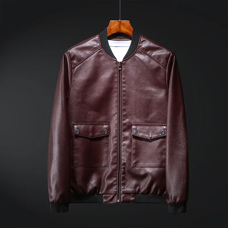 New autumn stand collar PU leather jacket men's baseball collar casual windproof motorcycle jacket  chaquetas ceketler куртка