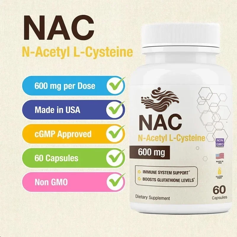 

N-acetyl-l-cysteine 600 мг поддерживает 60 капсул, поддержка иммунитетной печени и антиоксиданта
