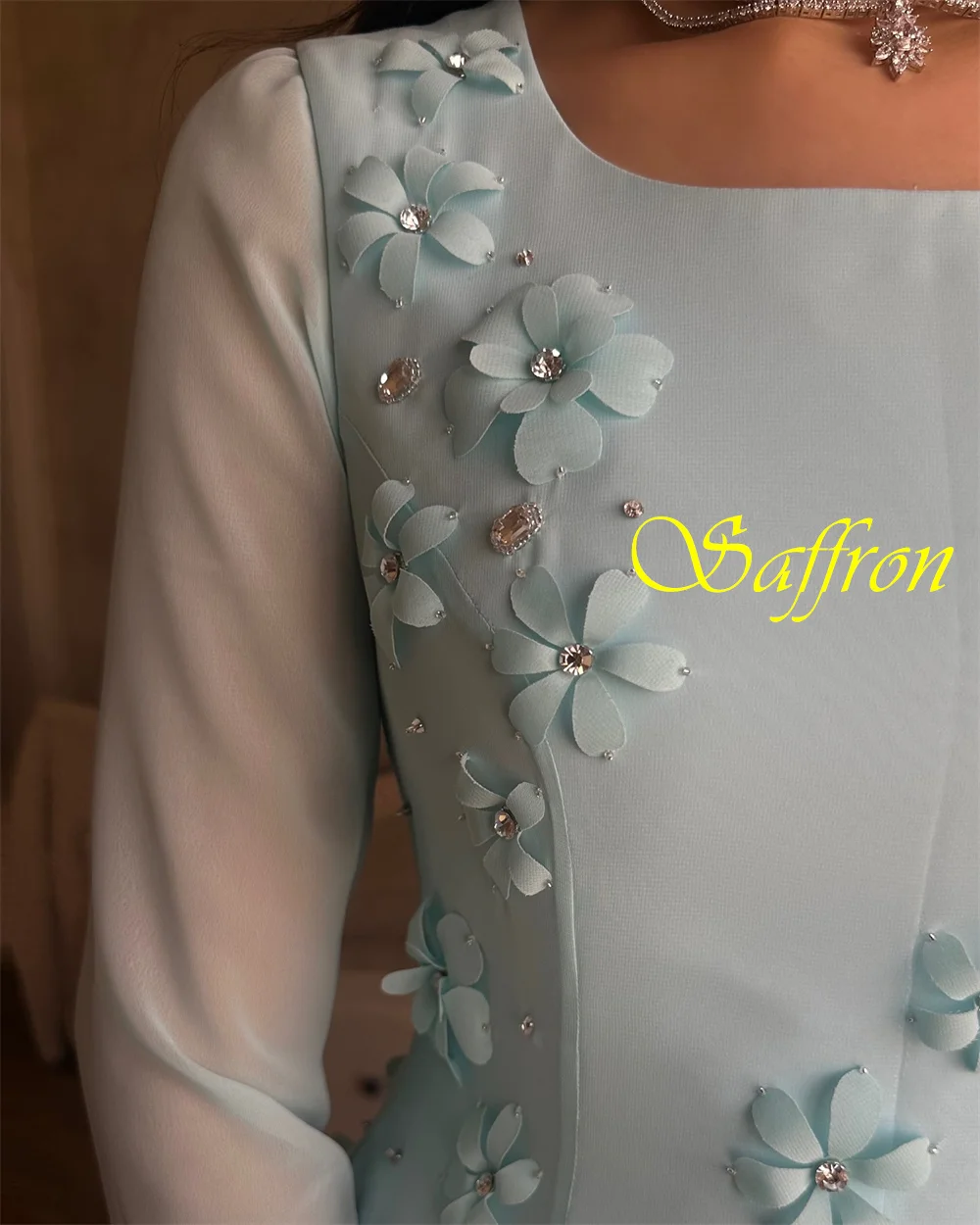 فستان سهرة شيفون أنيق مخصص برقبة دائرية وأكمام طويلة، فساتين رائعة للحفلات الراقصة، فساتين مناسبة خاصة فاخرة