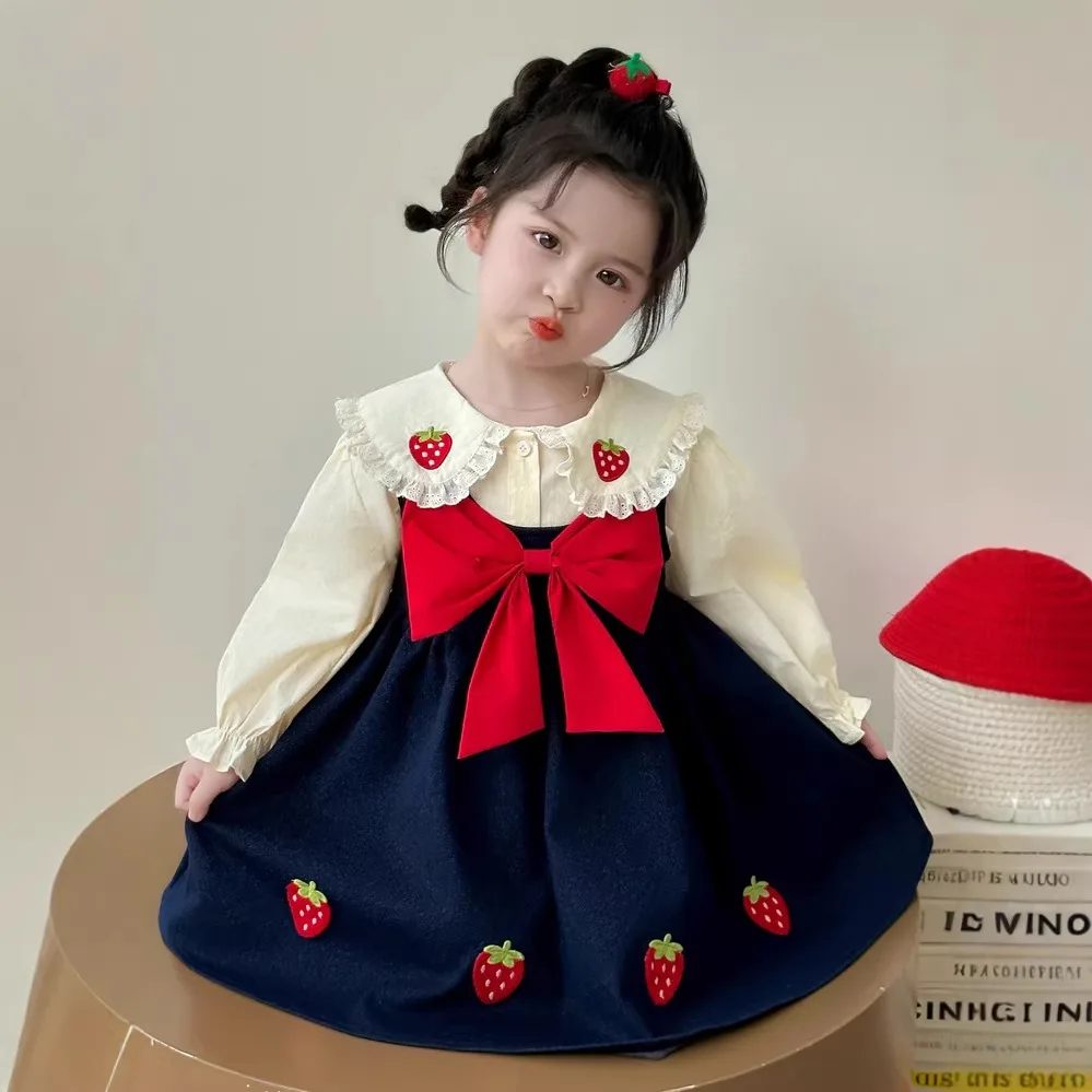 Baby Girls' Dress Set Spring 2026 New Korean Style Princess Dress Little Girl Spaghetti Strap Dress Toddler Kids Clothing