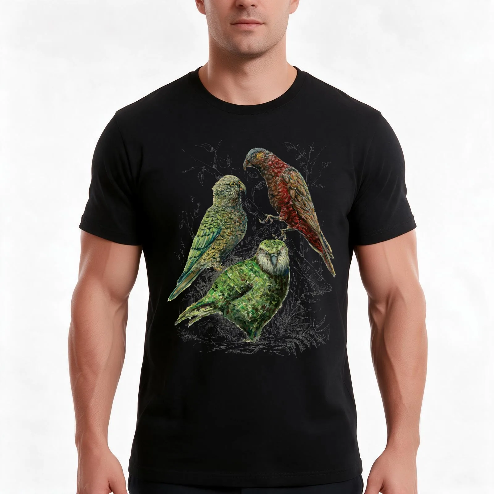 Three native parrots of New Zealand T-Shirt, Summer Casual Cotton Tee, Oversized Streetwear Tops, Vintage Graphic Print