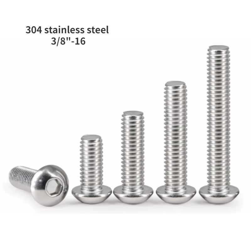 

4pcs UNC 3/8"-16 US Thread 304 Stainless Steel Allen Hex Hexagon Socket Button Head Screw Bolts