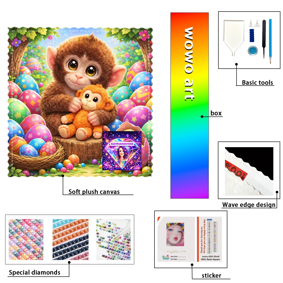 

【Susy Diamond Art】 Обезьяны и маленькие игрушки. Высококачественный холст с использованием смолы AB, блесток и металлических страз.