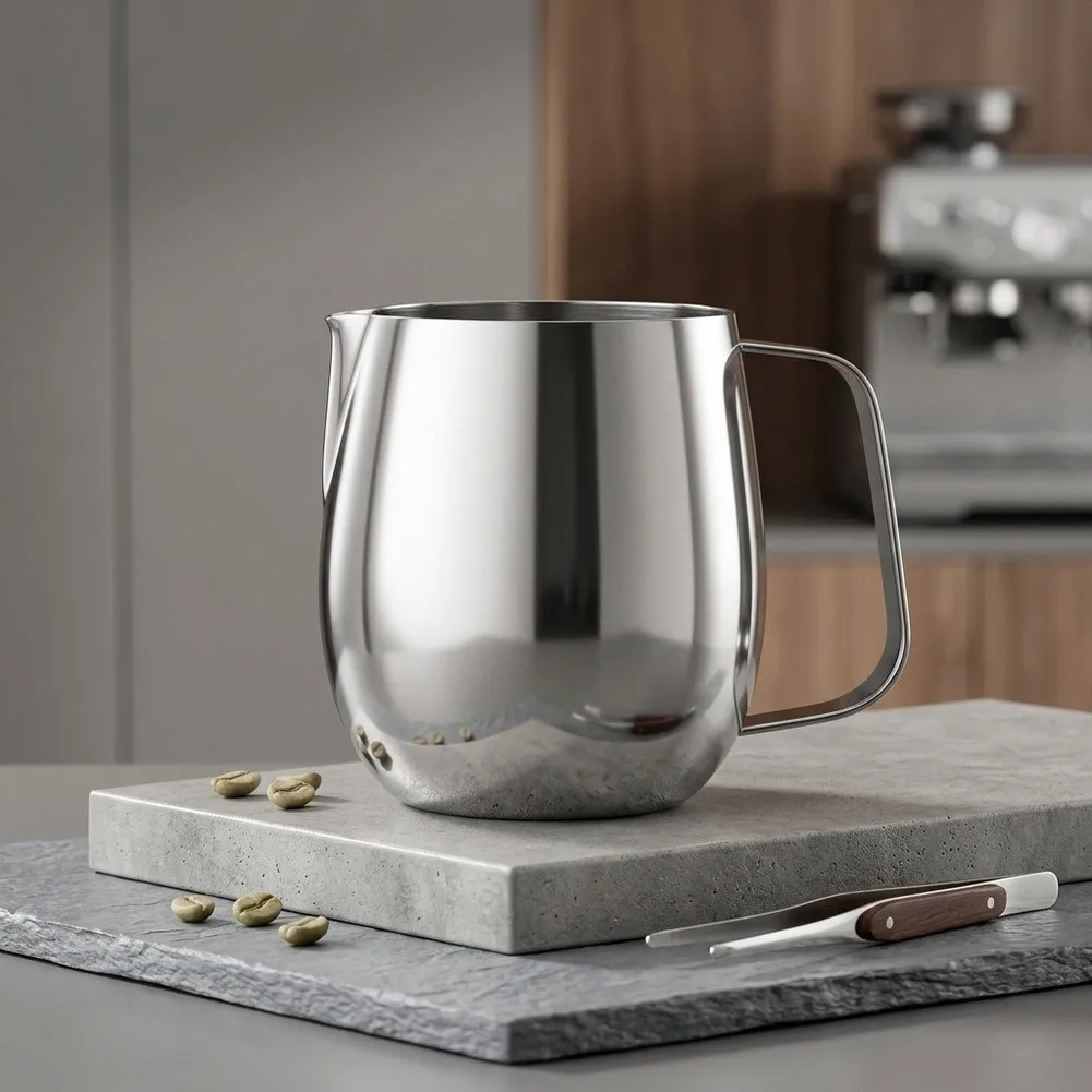 304 Grade Stainless Steel Frothing Pitcher with Ergonomic Long Handle for Reduced Hand Fatigue During Extended Pouring