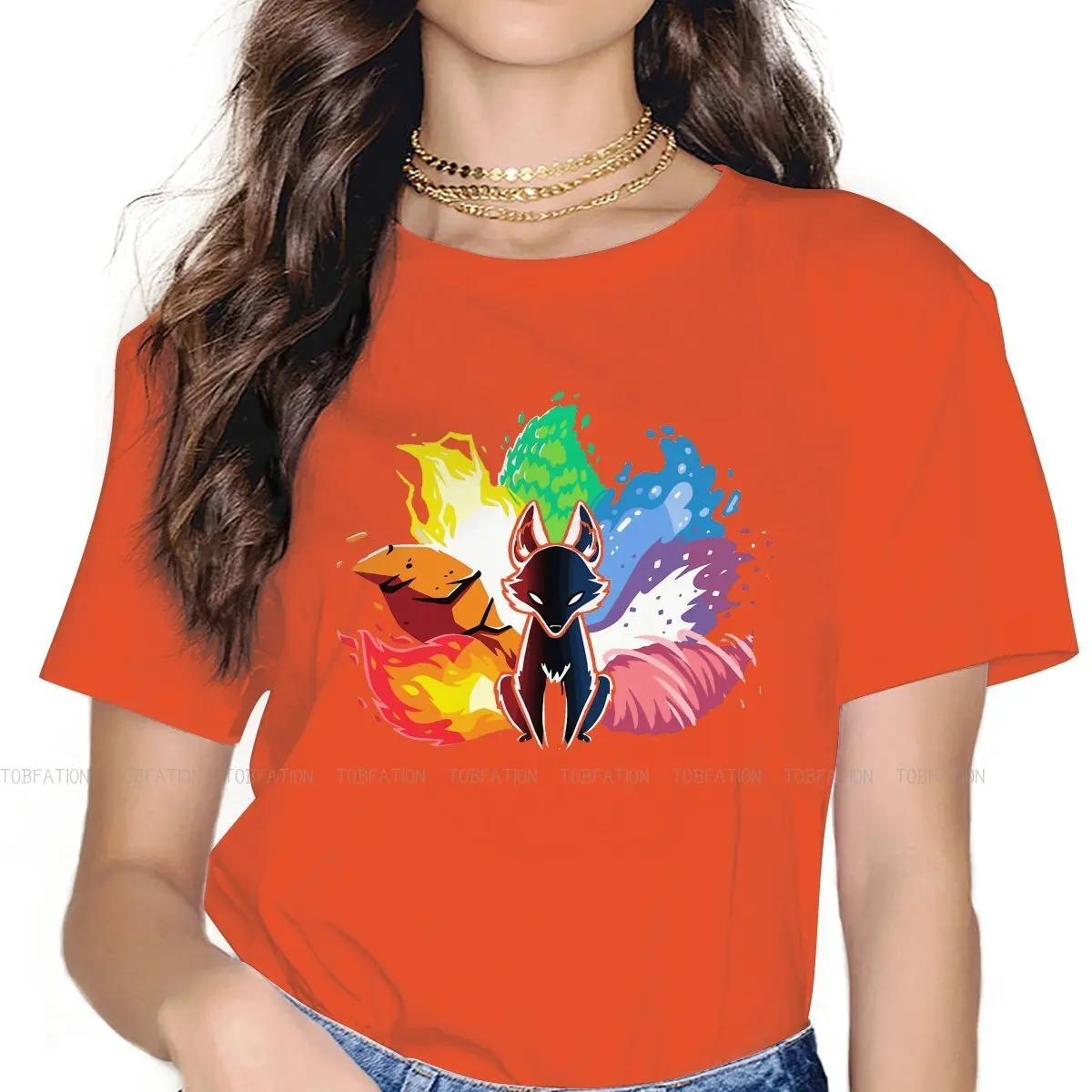 Kitsune Casual TShirt Nine Tailed Fox Beautiful Fantasy Printing Tops Casual T Shirt Female Tee Unique