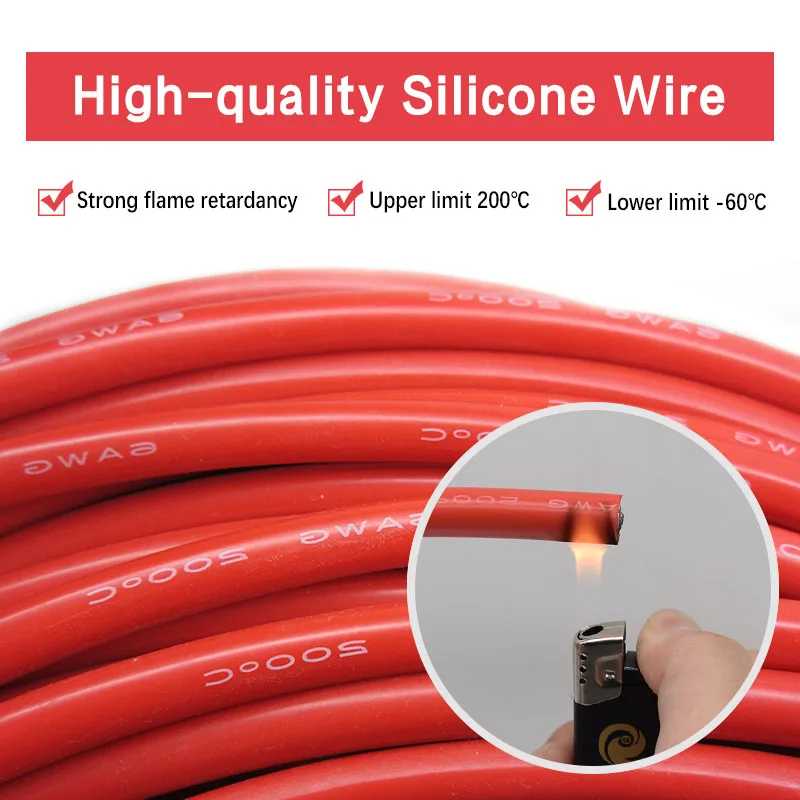 Super Soft Silicone Cable Heat Resistant Tin-plated Copper Wire High Current 16/14/12/10/8/6/4/2/0AWG Battery,Inverter,UPS,etc