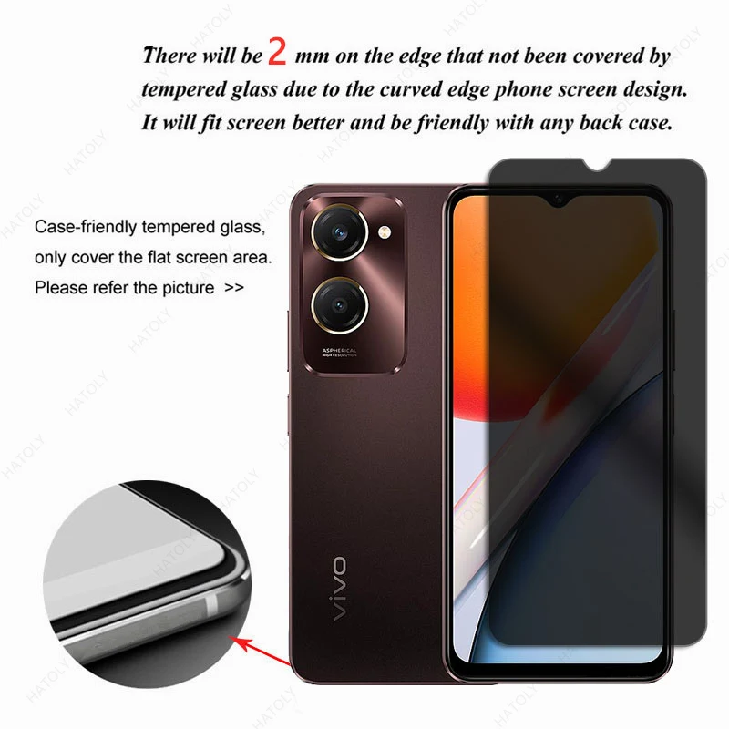 Privacy Screen Protector For vivo Y18 4G Anti Glare Glass For vivo Y18 4G Anti-spy Glass Camera Lens Protector For vivo Y03 4G