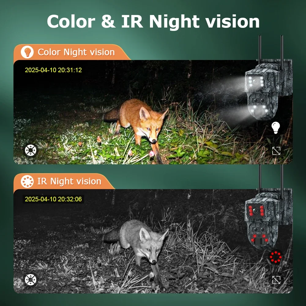 LS VISION 12MP 4G Solar Trail Camera Dual Screens Outdoor 6K WiFi PTZ 15X Zoom PIR Detection Auto Tracking Security Cameras Ubox