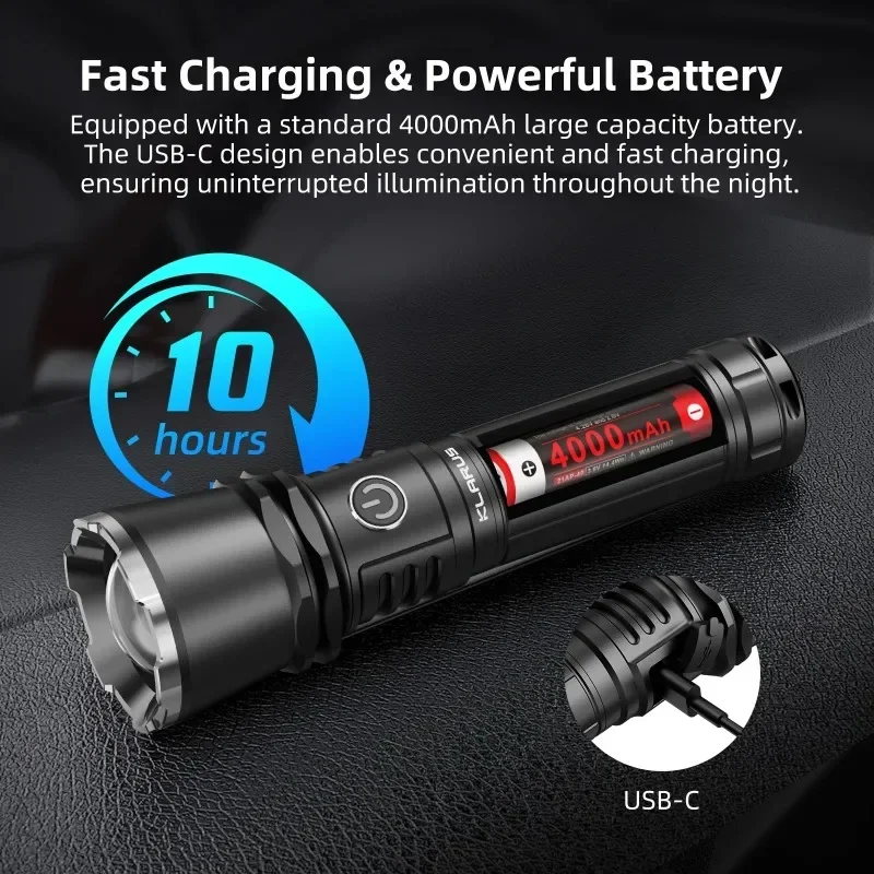 Klarus A3 Bright High output 2200LM Zoomable Flashlight 2460 Feet Long Throw Adjustable Focus Floodlight Spotlight