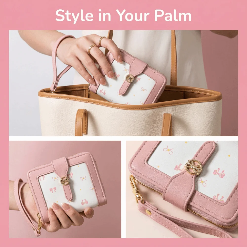 

Модный женский кошелек с бантом, большой вместимости, прочный, многослойный, для карт, на каждый день