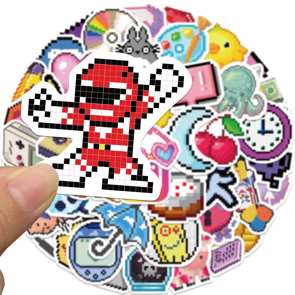 64PCS Pixel Cartoon Stickers Cute Waterproof Stickers for Laptop Water Bottles Stickers for Teen Boys Girls Classic Kids Toys