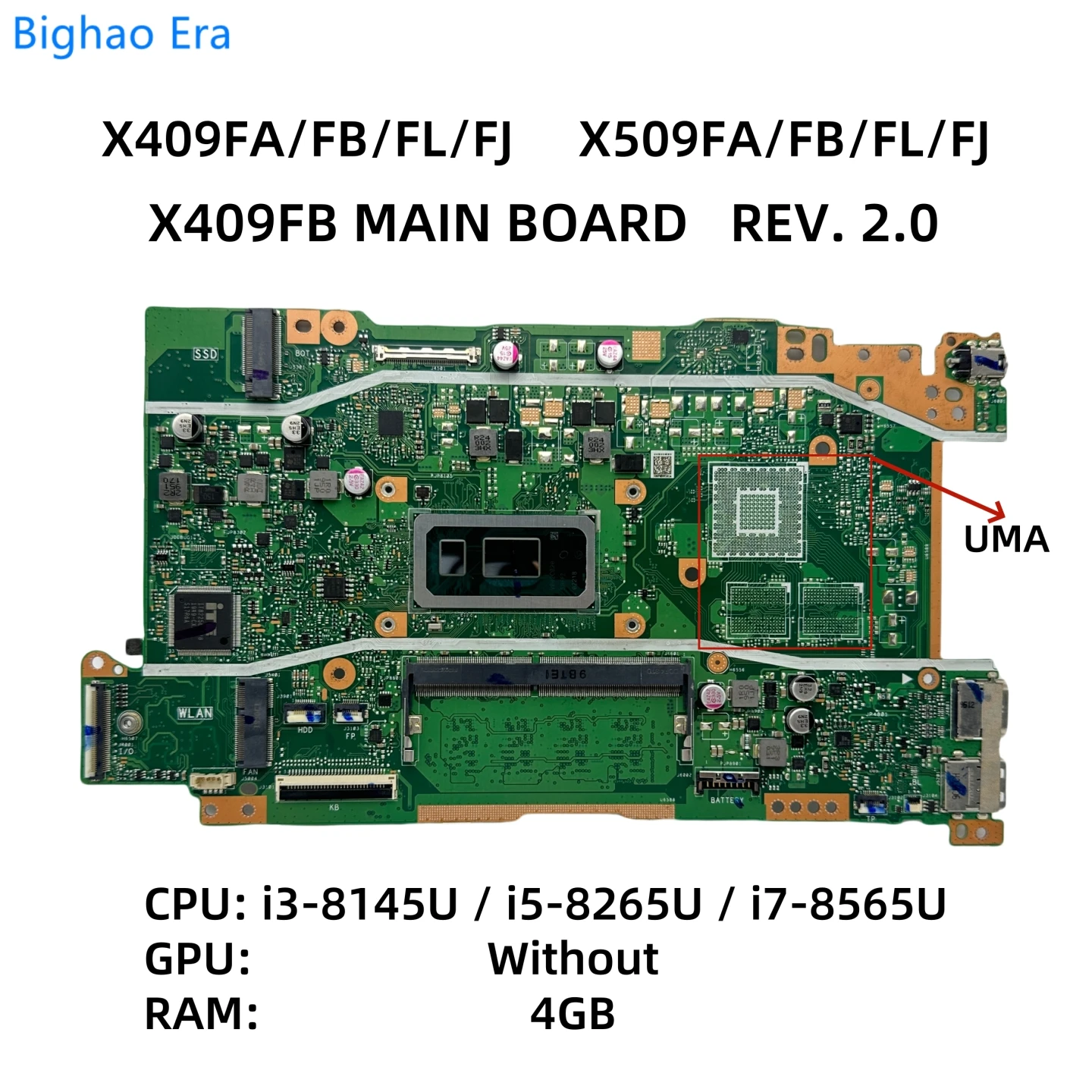 X409FB MAIN BOARD For Asus X409FA X509FA X509FB X509FL X509FJ Laptop Motherboard With i3-8145U i5-8265U i7-8565U CPU UMA 4GB-RAM