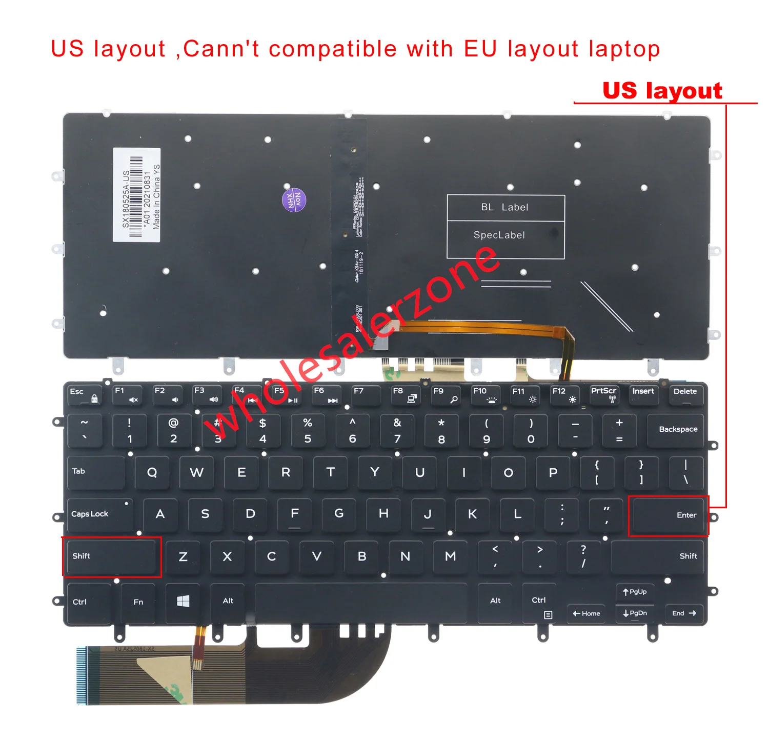

US backlit keyboard for Dell XPS15-9550 9560 9570 P56F,Inspiron 15-7558 7568 P55F,Precision 5510 5520 5530 5540 laptop NSK-LV0BW
