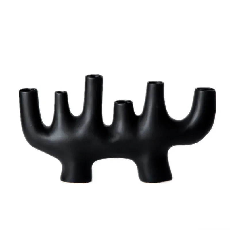 

European ceramic flower ornament, quaint creative black and white ceramic handicraft flower vase