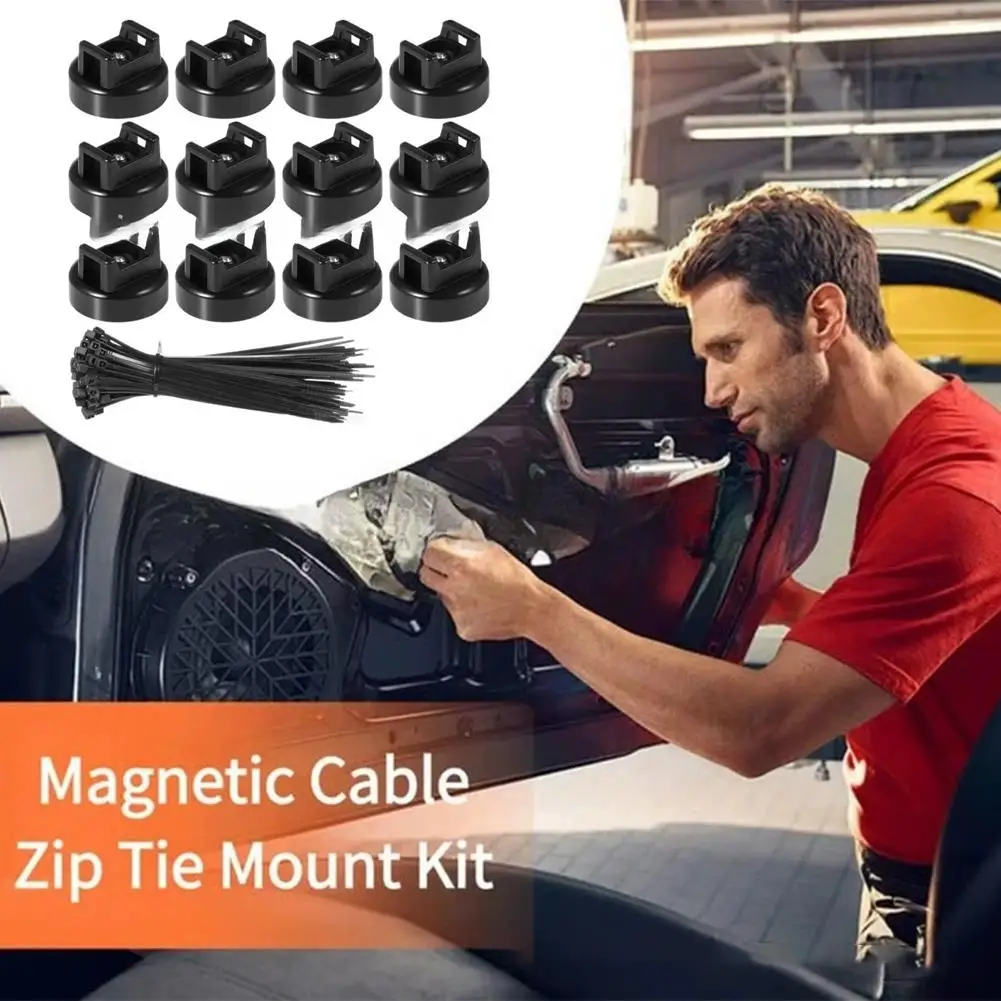 12/15/20/28Pcs Car Wiring Strip Magnetic Zip Tie Cable Organizer Strong Plastic Magnetic Cable Holder For Cable Management