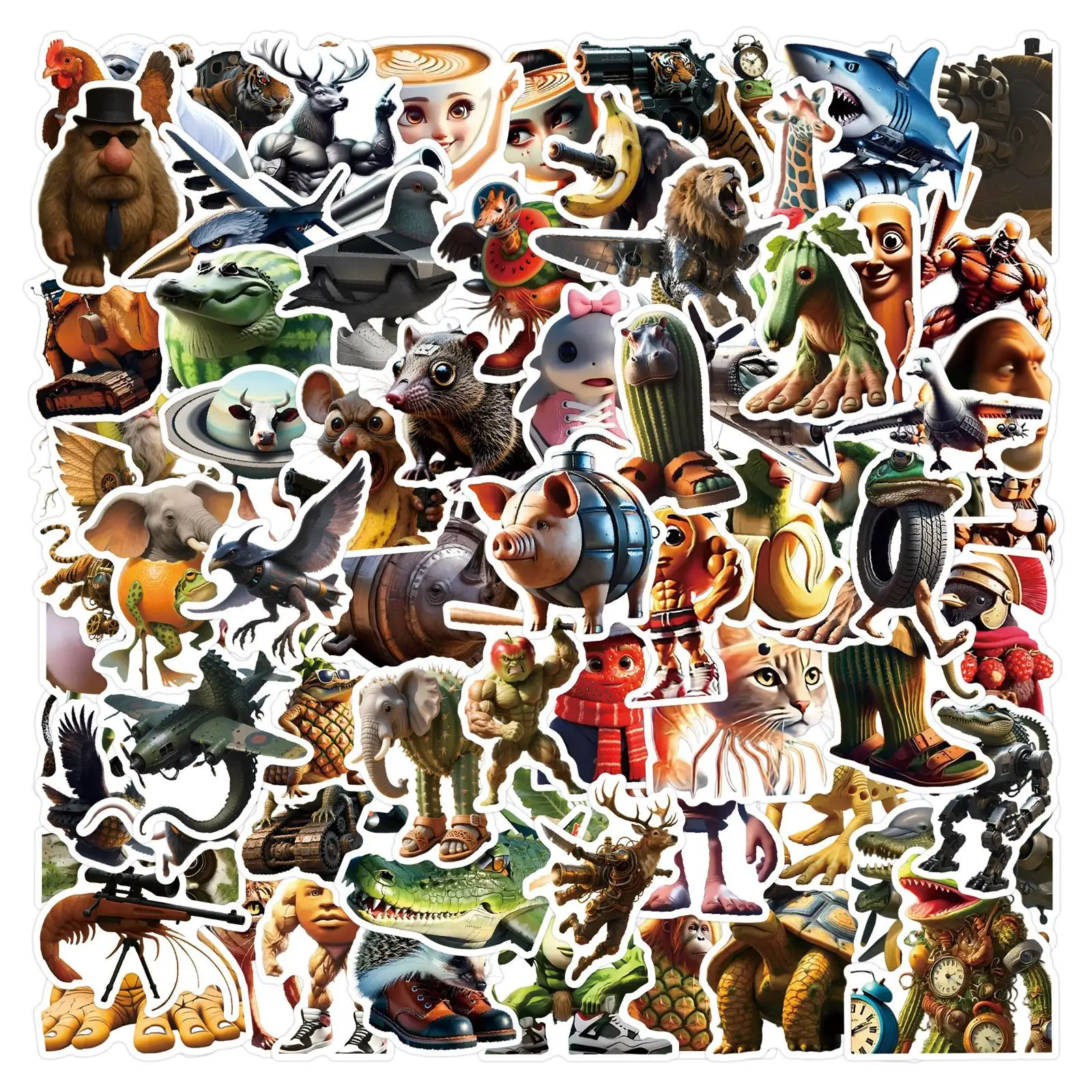 

100Pcs Abstract Animal Stickers Tung Tung Sahur Italian Brainrot Animals Cartoon Decal DIY Luggage Phone Cup Guitar Decal