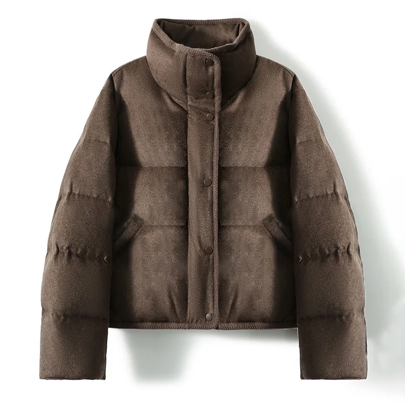 Women's Lyocell Wool Down Jacket, 90% White Goose Down, Stand Collar, Winter Style, Luxury