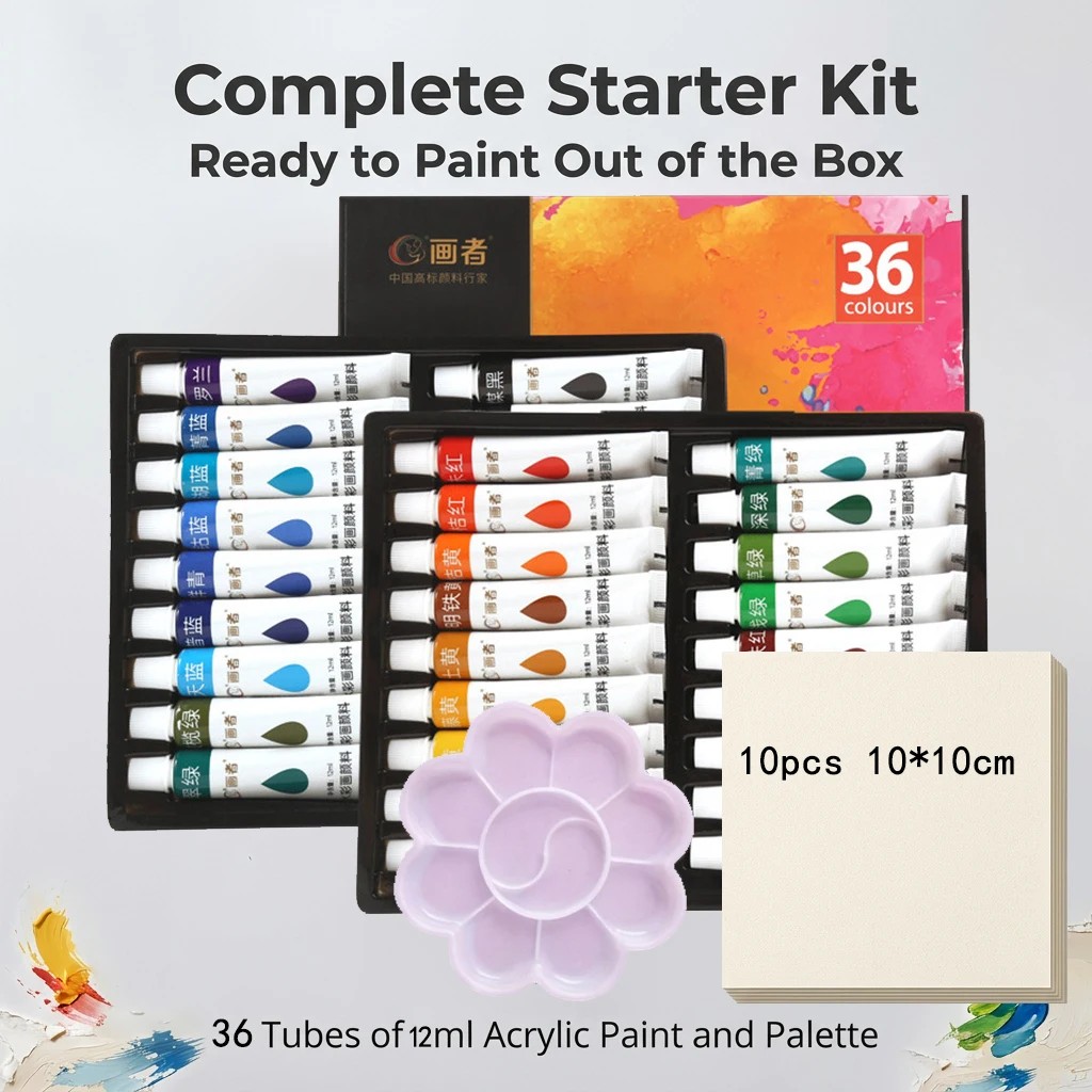 Watercolor Paint Set 12/18/36 Colors 12ml Each with Palette And 10 Sheets 10x10cm Watercolor Paper for Pigment Painting Supplies