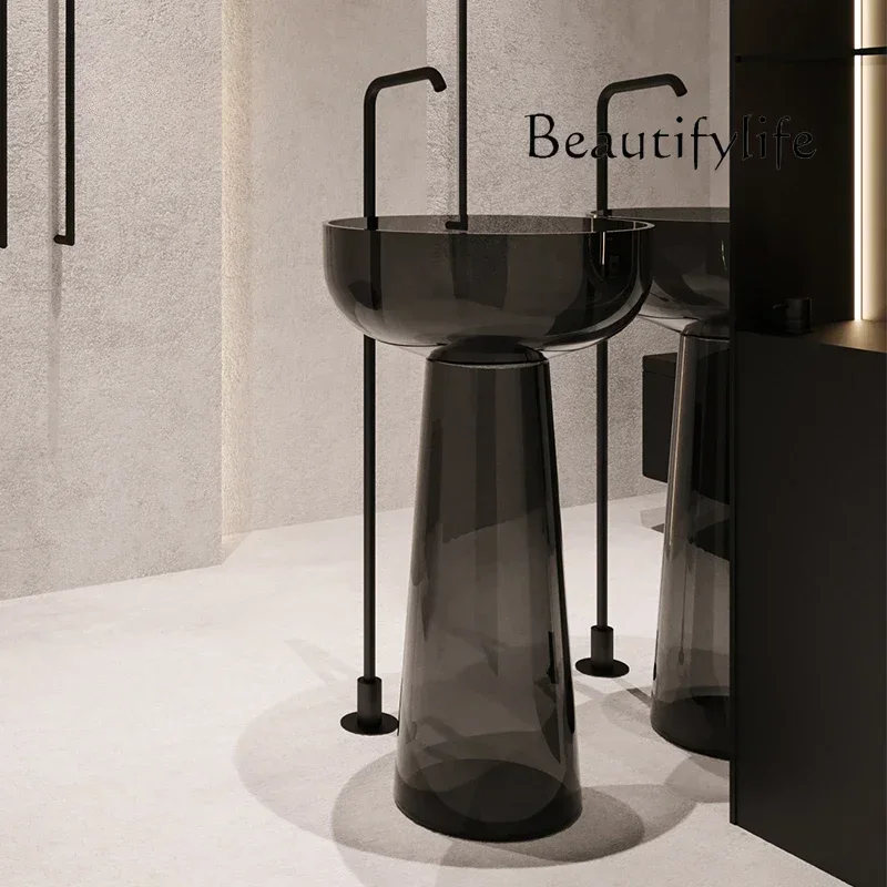 CC  Transparent resin column basin Hotel bathroom Color round integrated floor type hand wash basin