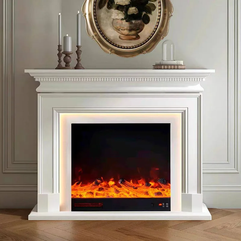 Entrance Cabinet American All Solid Wood Fireplace Cabinet Living Room Home Simulation Fire Fireplace Decoration Cabinet
