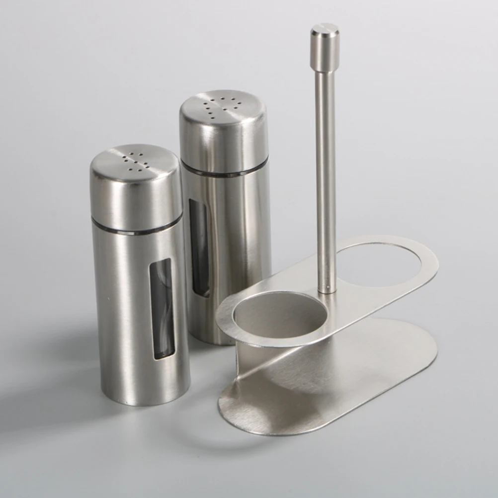 

Large Stainless Steel Seasoning Containers Set Of 2 With Caddy And Clear Window Design For Salt Pepper Powder Storage In Kitchen