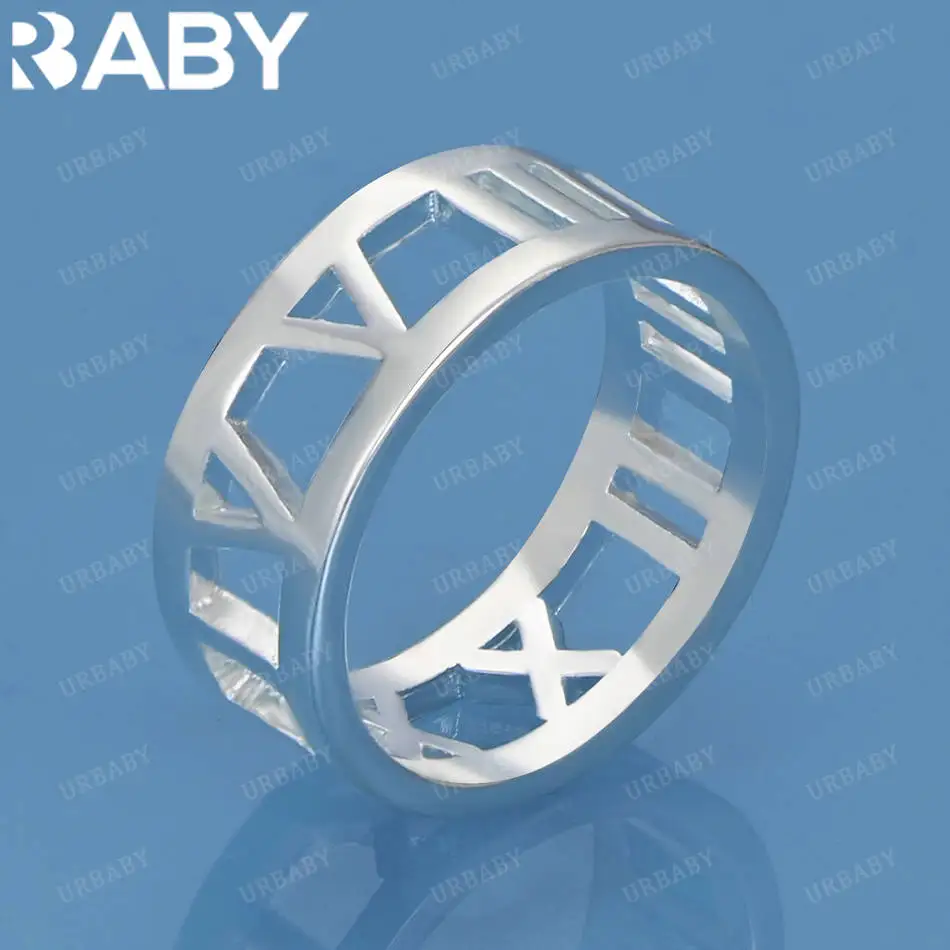 

URBABY 925 Sterling Silver Size 5-10 Ring Roman Numerals For Women Men Fashion Jewelry Charm Grace Noble Wedding Accessories