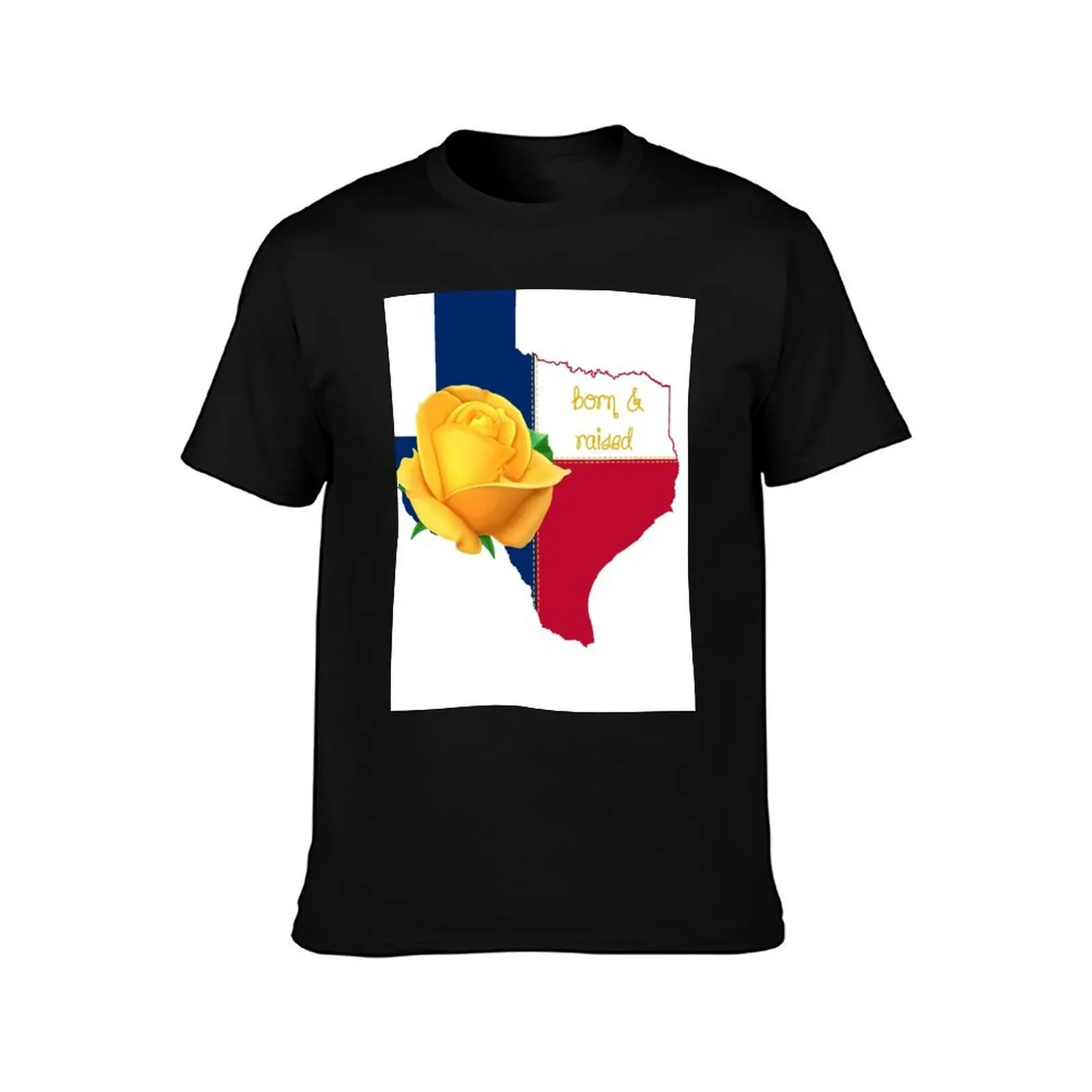 Texas Born and Raised, Yellow Rose and Flag T-Shirt Light Athletic Short Sleeve Tee Shirt