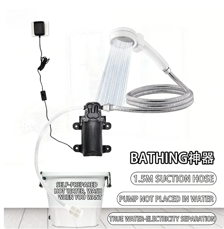 

Electric Self-priming Shower Head High Pressure Portable Easy Mount for Outdoor Camping Rural Dorm Home Rental Daily Use
