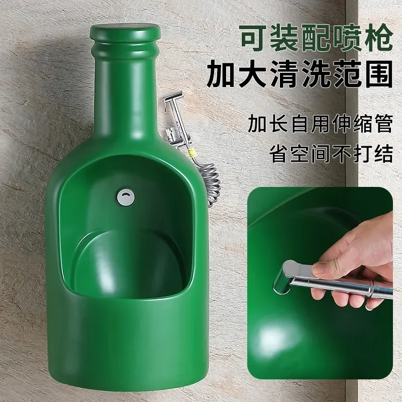 Bar and pub special creative wine bottle wall-mounted urinal ceramic urinal deodorant intelligent sensor urinal