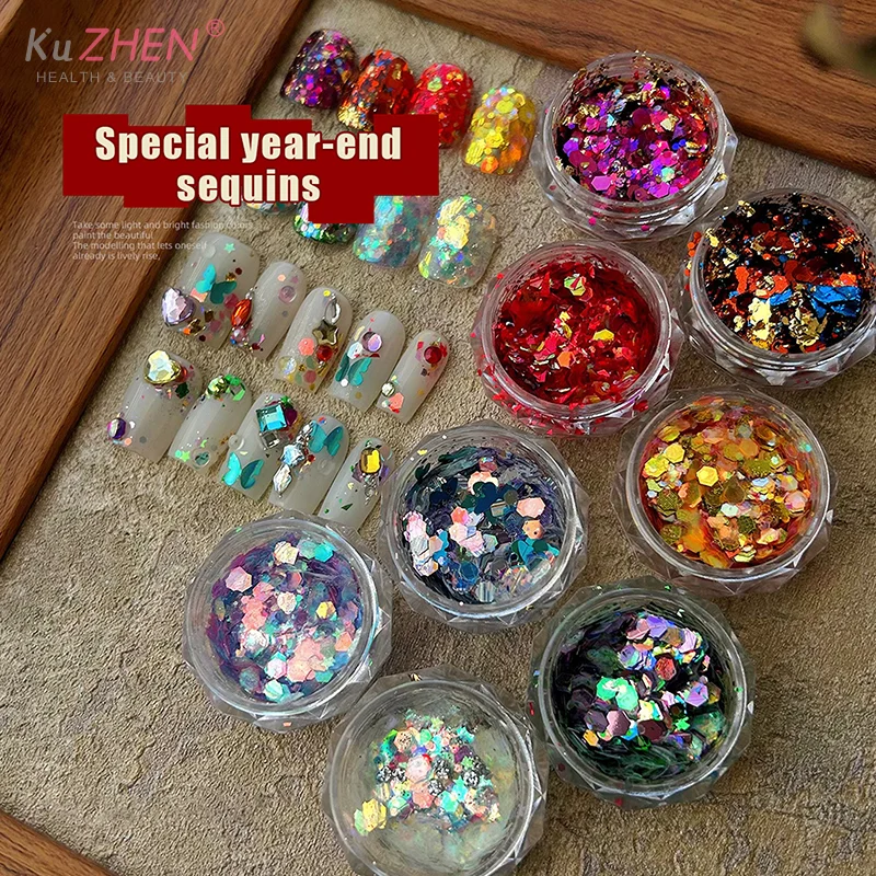 10 صناديق مسمار الفن أحجار الراين زينة مضلع الليزر لامعة فلاش مسحوق ملصقات الأظافر اكسسوارات التجميل #5